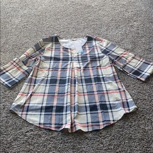 How long sleeve plaid button up blouse size XL